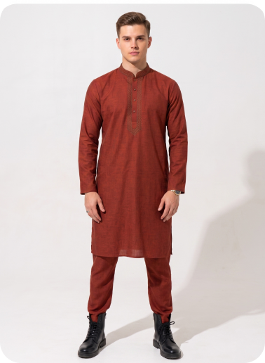Model wearing a Mehraaz kurta-pyjama set