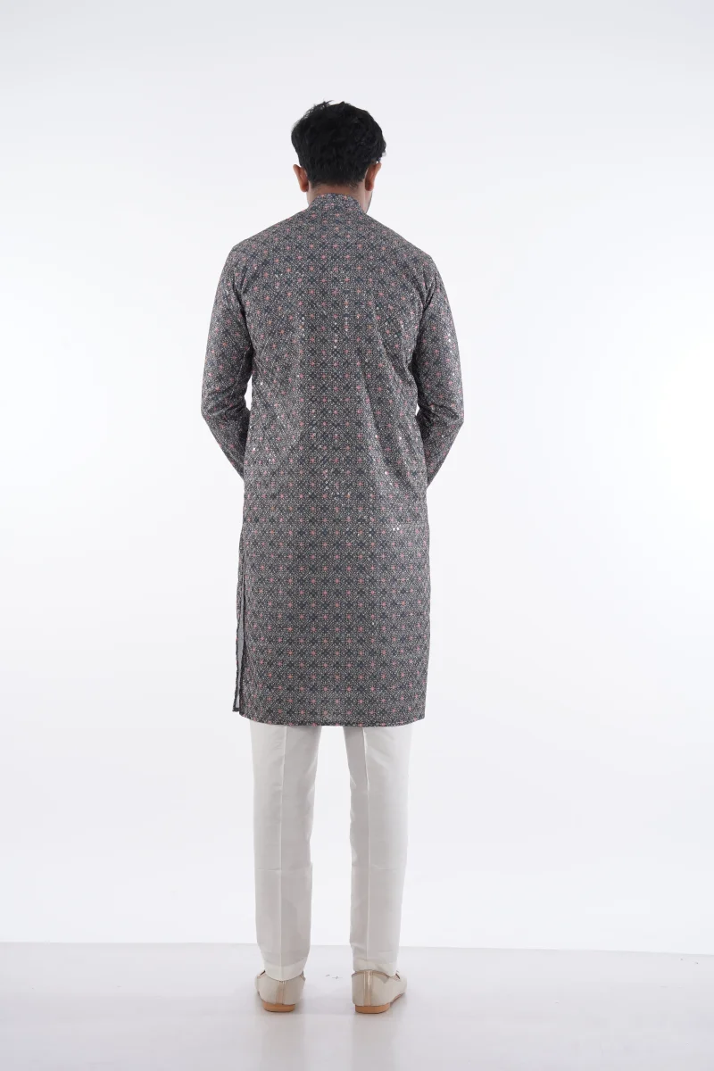 Grey Sequin Diamond Print Kurta