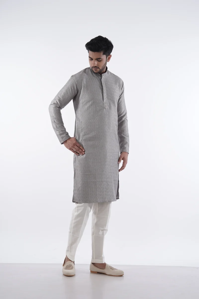 Grey Sequin Diamond Print Kurta