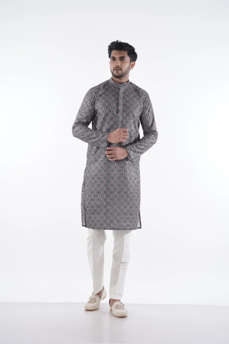 Grey Sequin Diamond Print Kurta