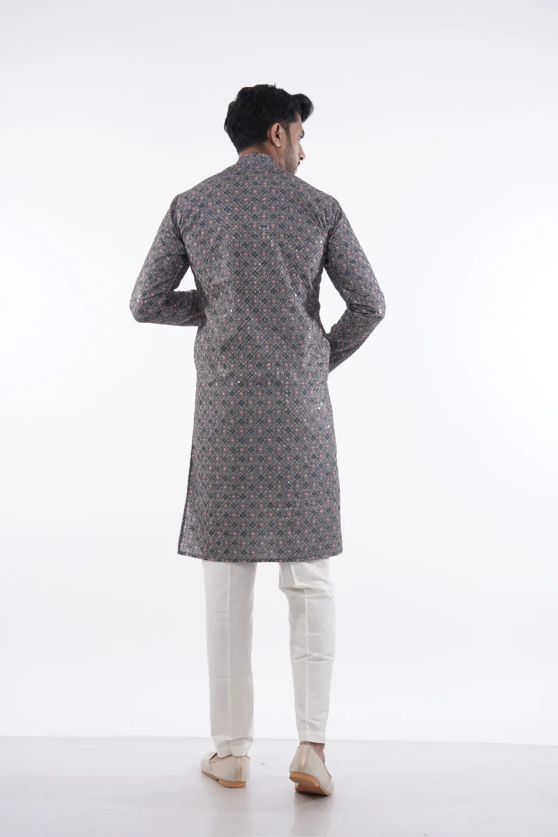 Grey Sequin Diamond Print Kurta