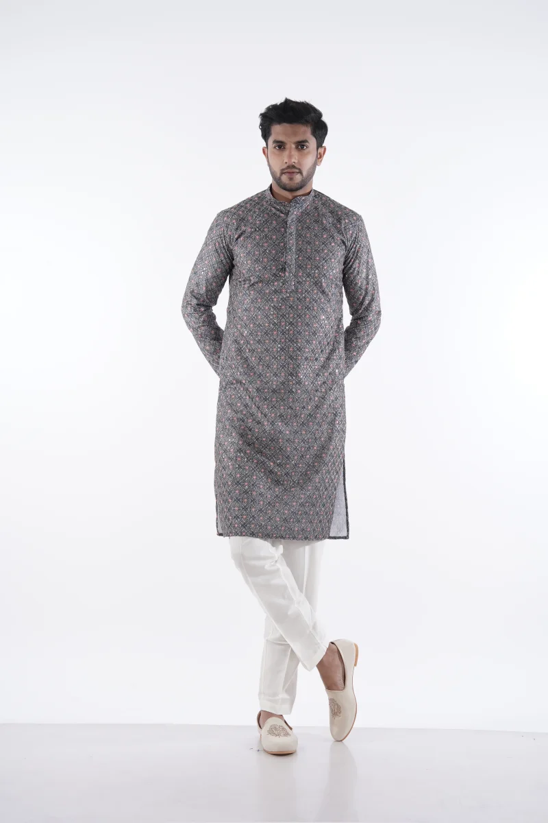 Grey Sequin Diamond Print Kurta