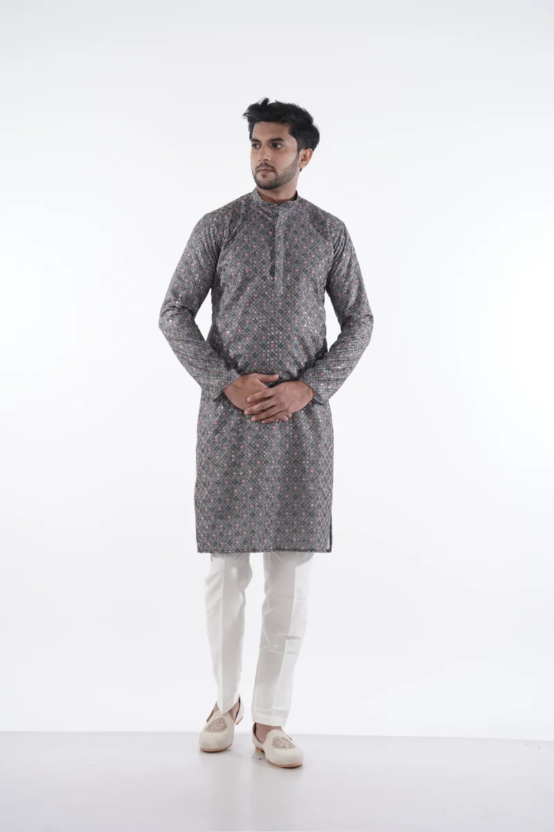 Grey Sequin Diamond Print Kurta