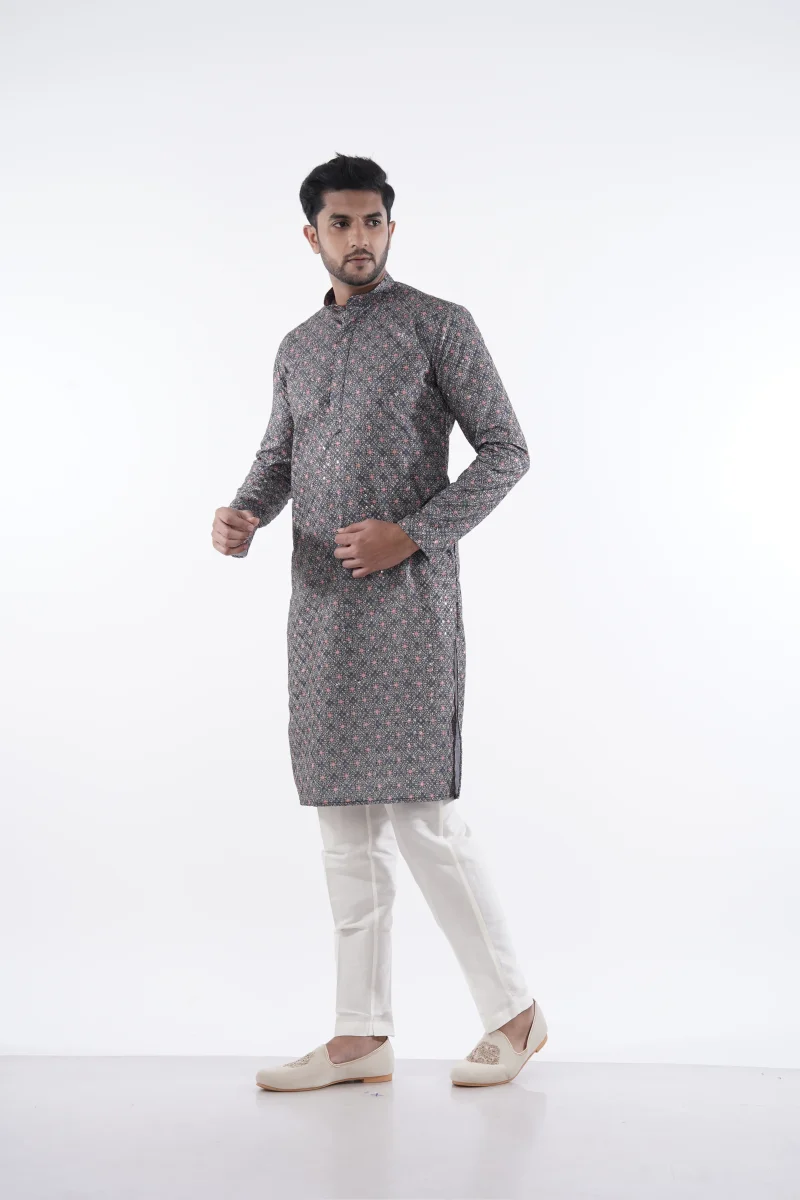 Grey Sequin Diamond Print Kurta