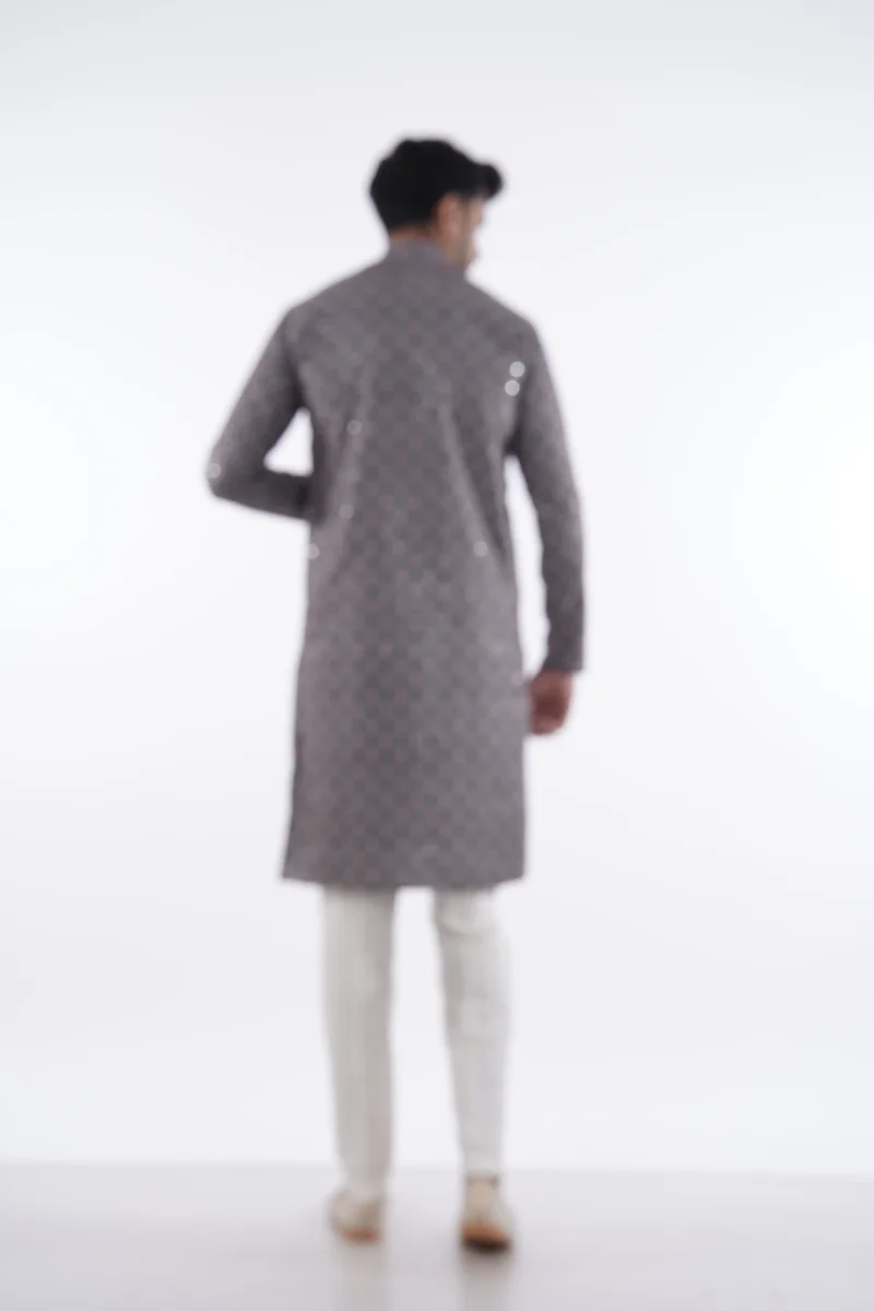 Grey Sequin Diamond Print Kurta