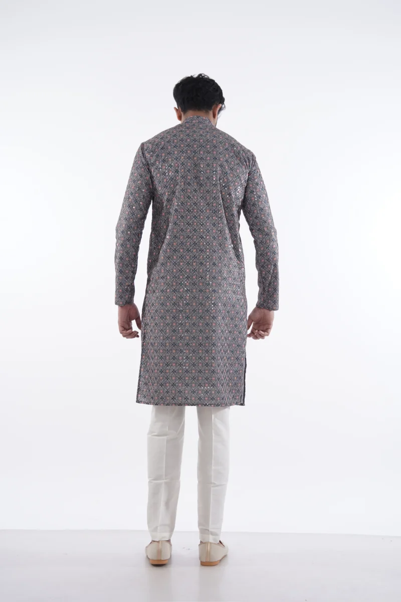 Grey Sequin Diamond Print Kurta